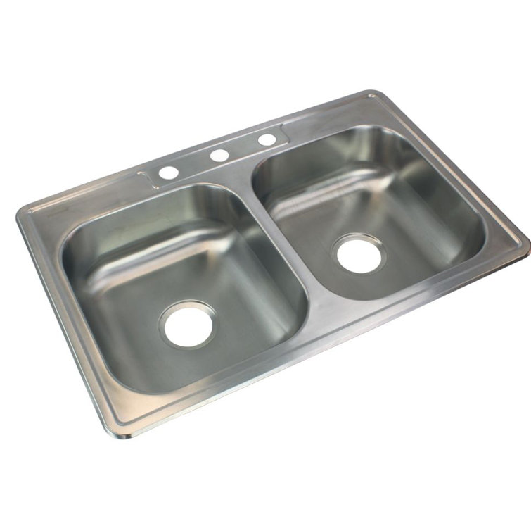 33'' Brushed Stainless Steel Double Bowl Drop-In Kitchen Sink