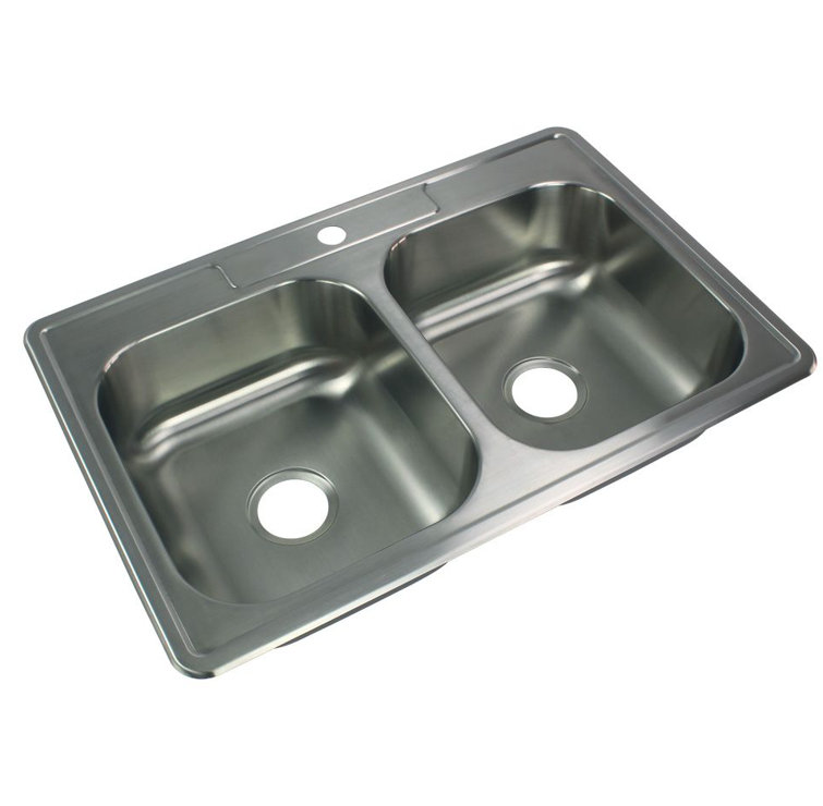 33'' Brushed Stainless Steel Double Bowl Drop-In Kitchen Sink