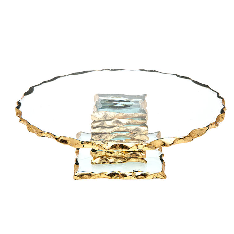 Harper 9" Gold Rimmed Glass Cake Stand