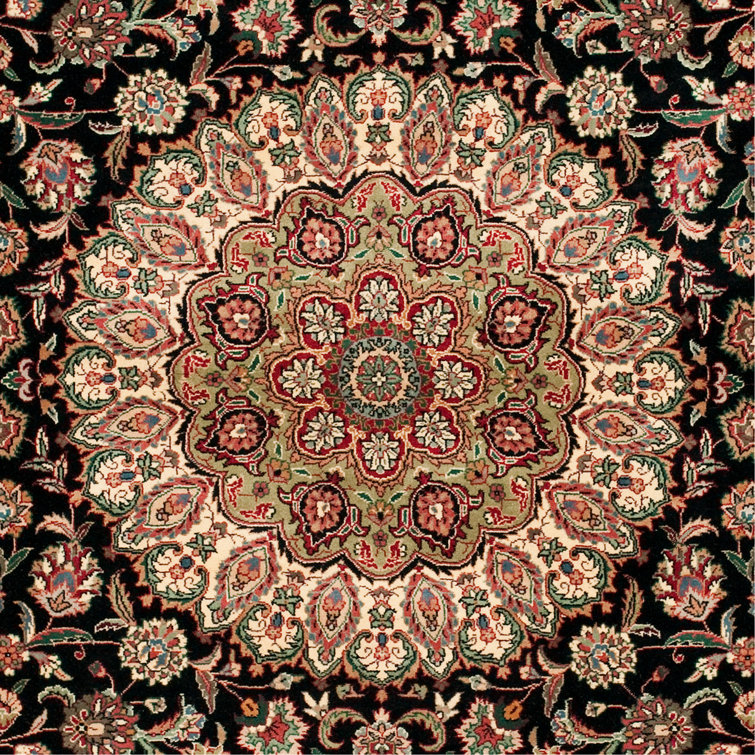 Elegant Kerman Hand-Knotted Wool Rug in Black, Brown, and Ivory - 6' x 9'