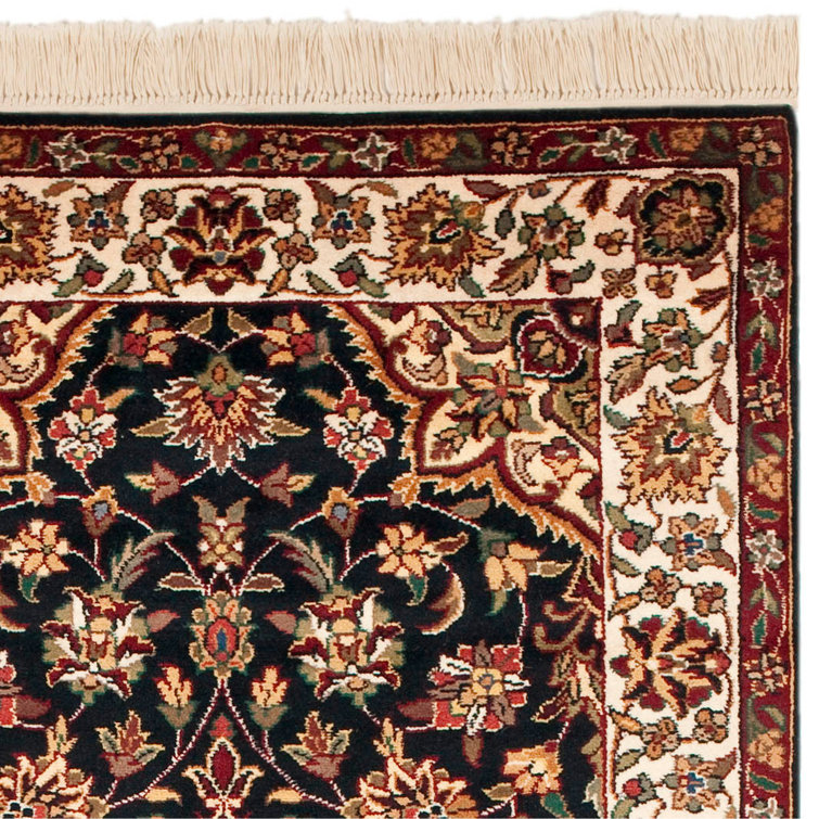 Elegant Kerman Hand-Knotted Wool Rug in Black, Brown, and Ivory - 6' x 9'