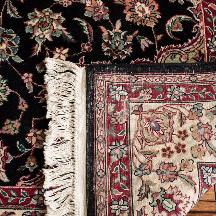 Elegant Kerman Hand-Knotted Wool Rug in Black, Brown, and Ivory - 6' x 9'