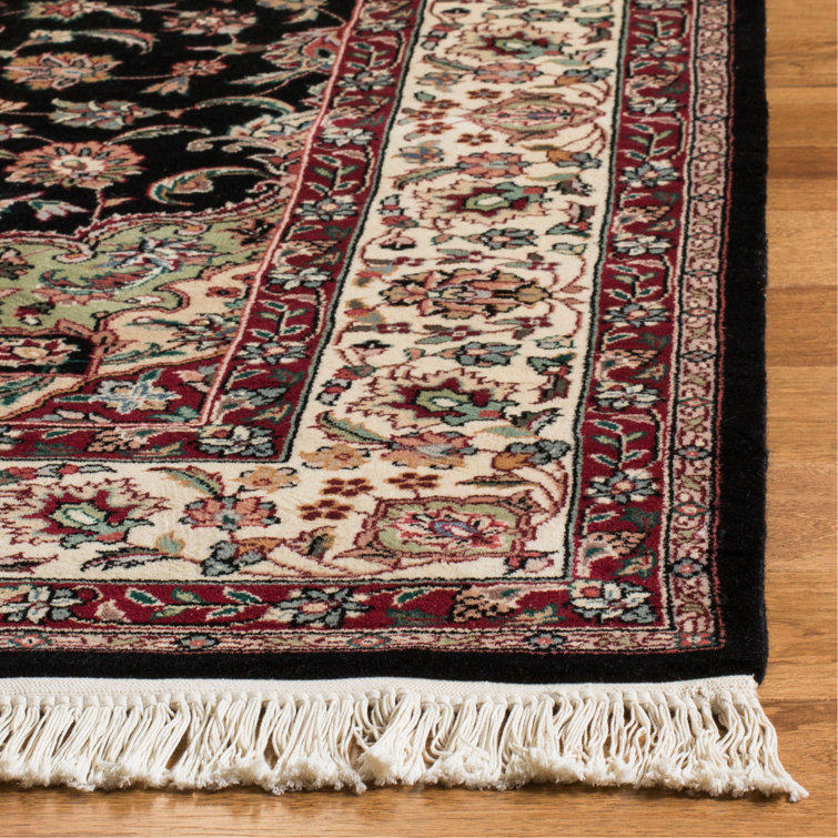 Elegant Kerman Hand-Knotted Wool Rug in Black, Brown, and Ivory - 6' x 9'