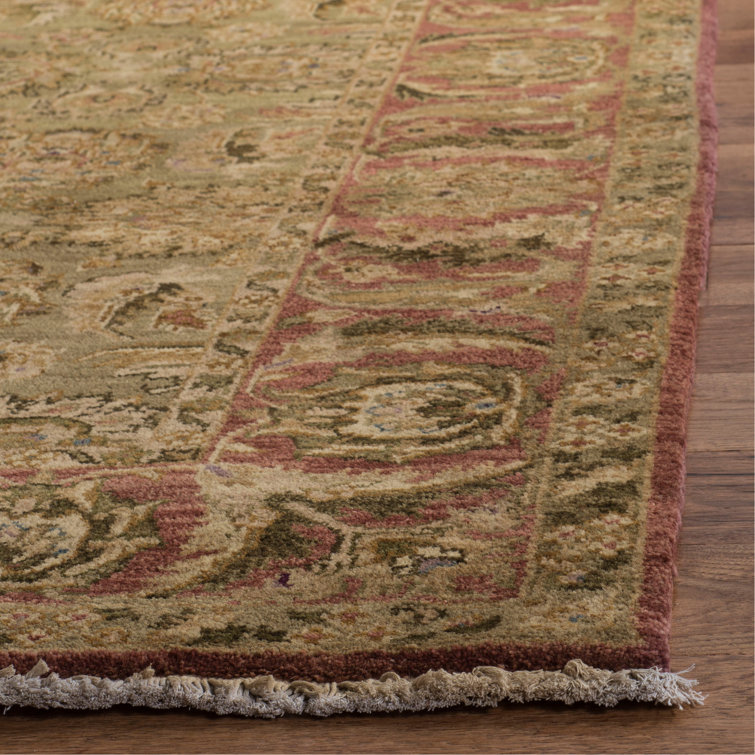 Heirloom Light Green and Rose Hand-Knotted Wool Rug 6' x 9'