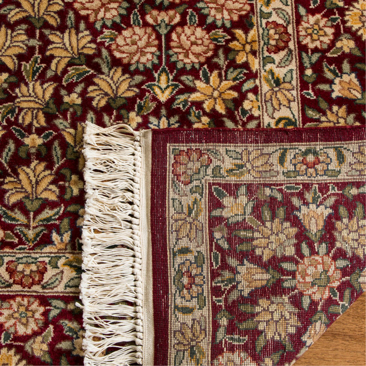 Hand-Knotted Red Wool Persian Floral Rug, 9' x 12'