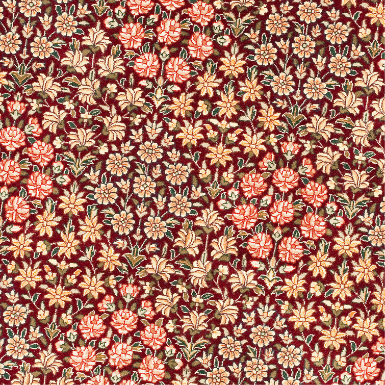 Hand-Knotted Red Wool Persian Floral Rug, 9' x 12'