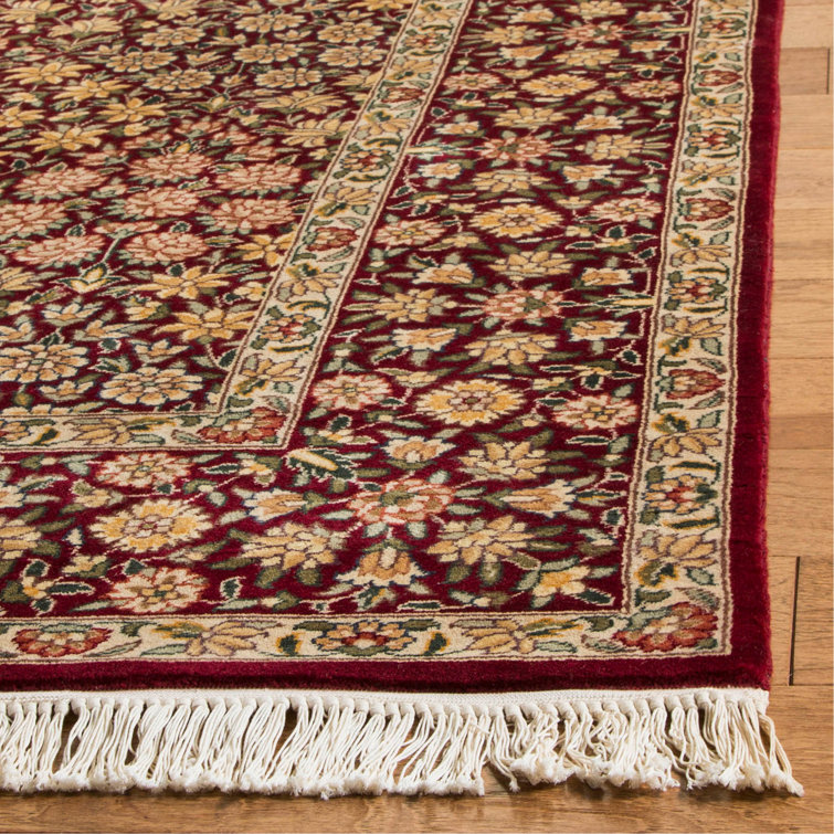 Hand-Knotted Red Wool Persian Floral Rug, 9' x 12'
