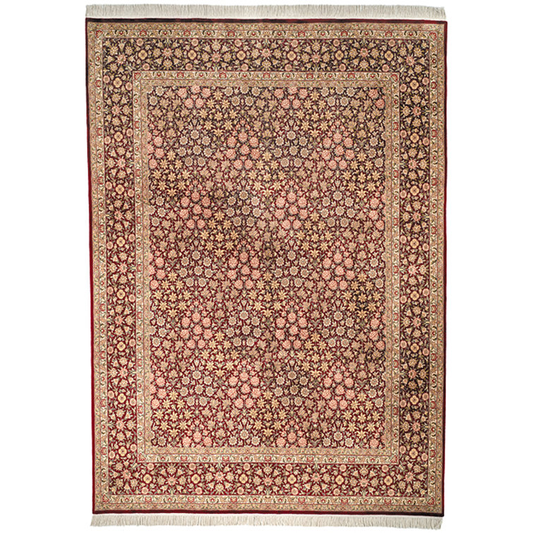 Hand-Knotted Red Wool Persian Floral Rug, 9' x 12'