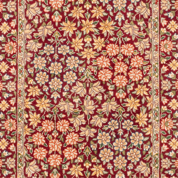 Hand-Knotted Red Wool Persian Floral Rug, 9' x 12'