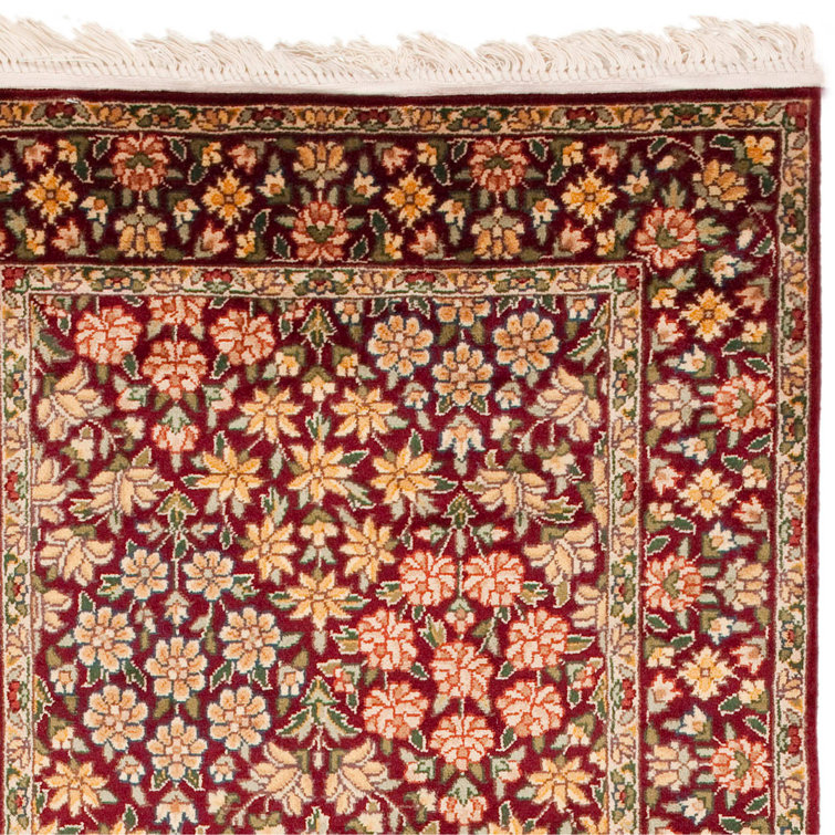 Hand-Knotted Red Wool Persian Floral Rug, 9' x 12'