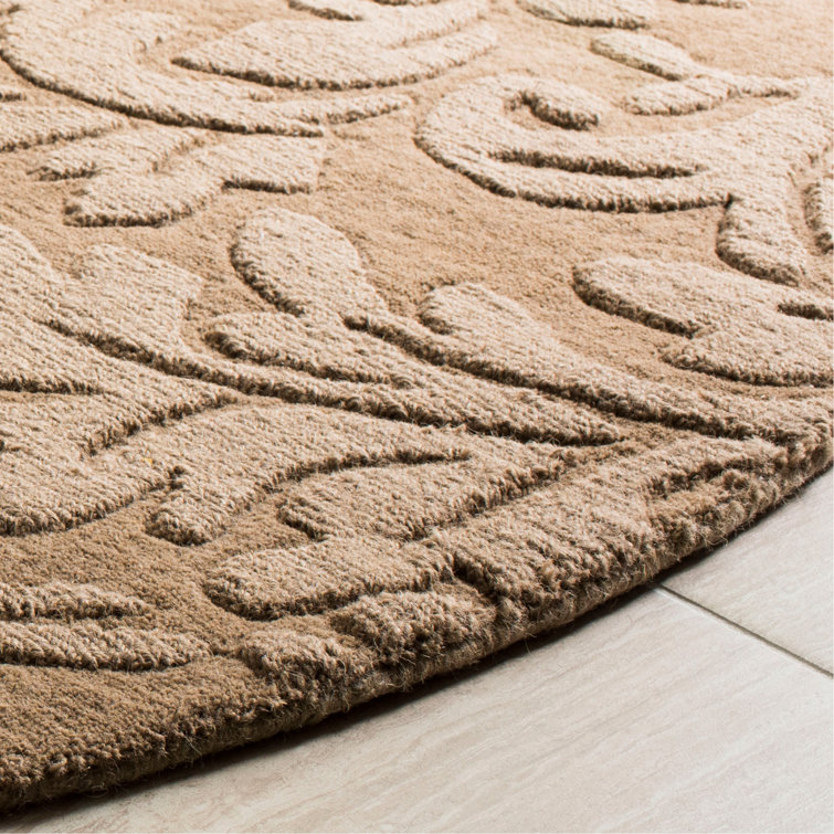 Hand-Tufted Light Brown Wool and Cotton Square Rug