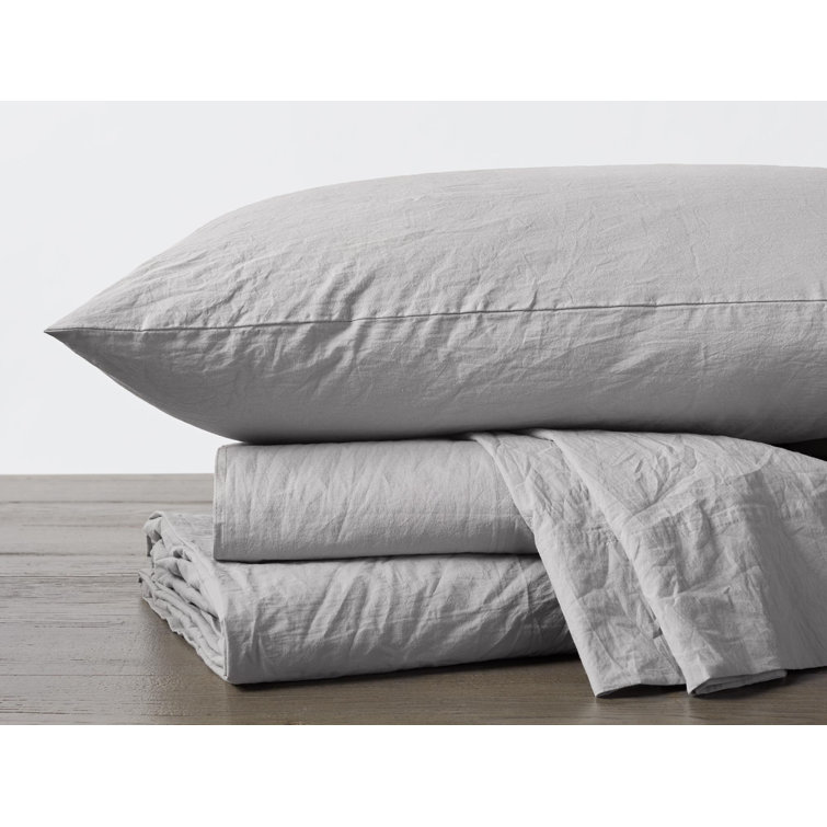 Twin Pewter Organic Cotton Crinkled Percale Sheet Set