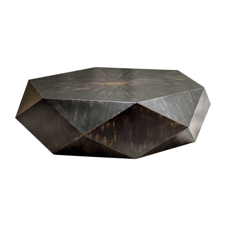 Geometric Worn Black Mango Wood Round Coffee Table