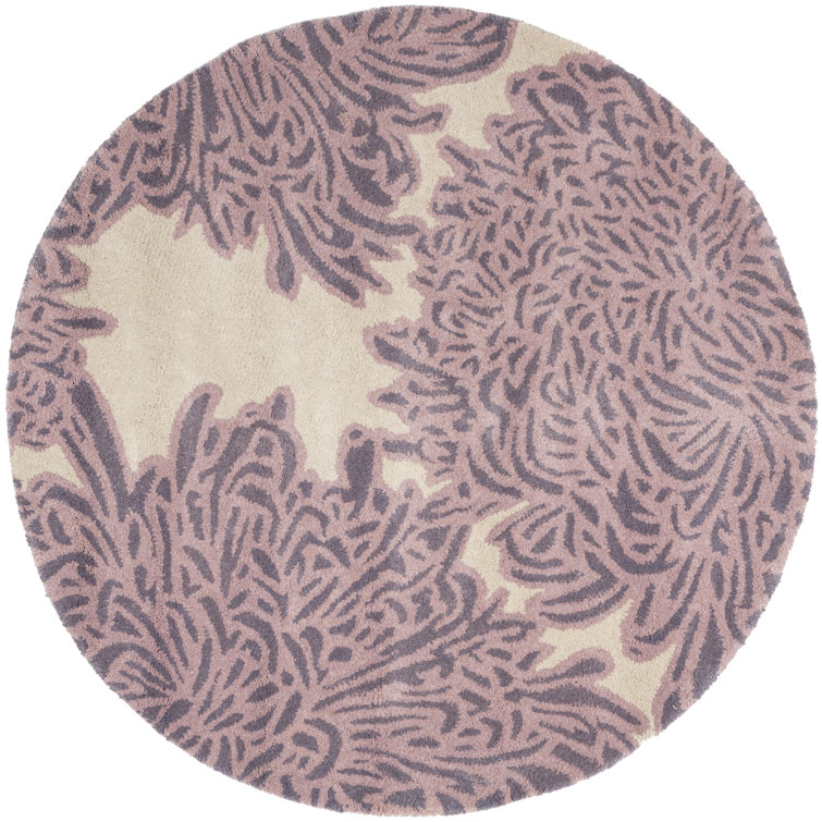 Handmade Chrysanthemum Gray Wool Round Tufted Rug, 4' Diameter