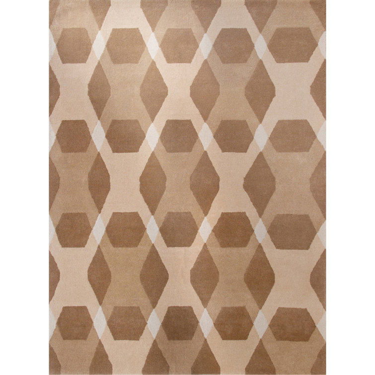 Beige Diamond Hand Tufted Wool 8' x 10' Rug