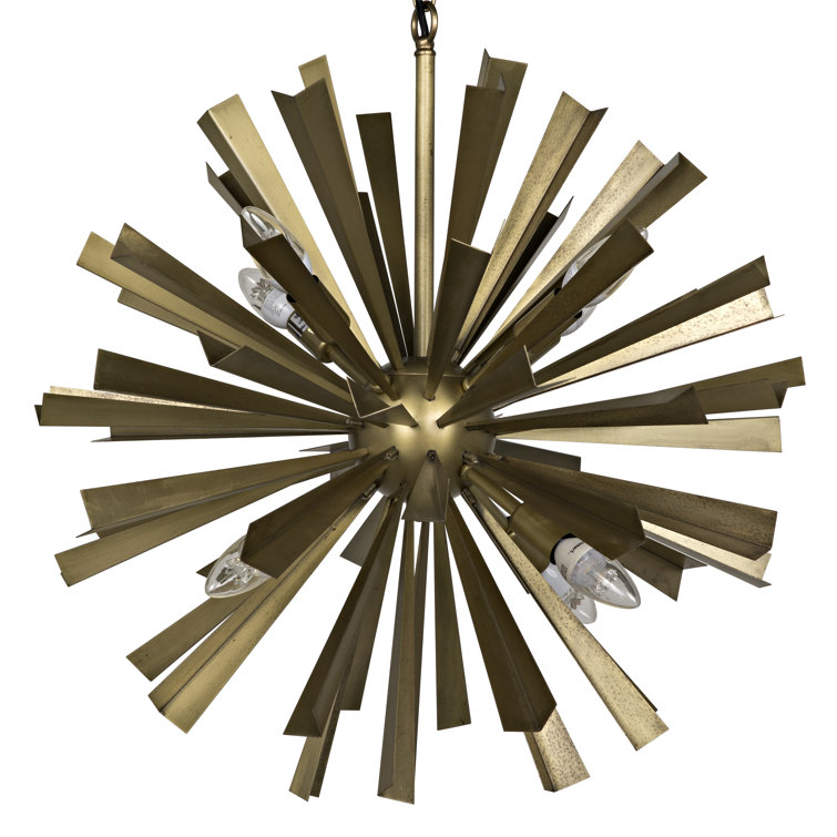 Antique Brass 8-Light Sputnik Sphere Chandelier with Exposed Bulbs