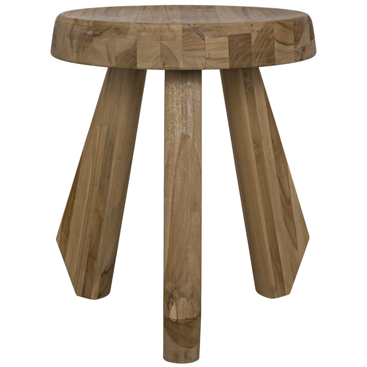 Noir Priam 15" Teak Wood 3-Legged Stool