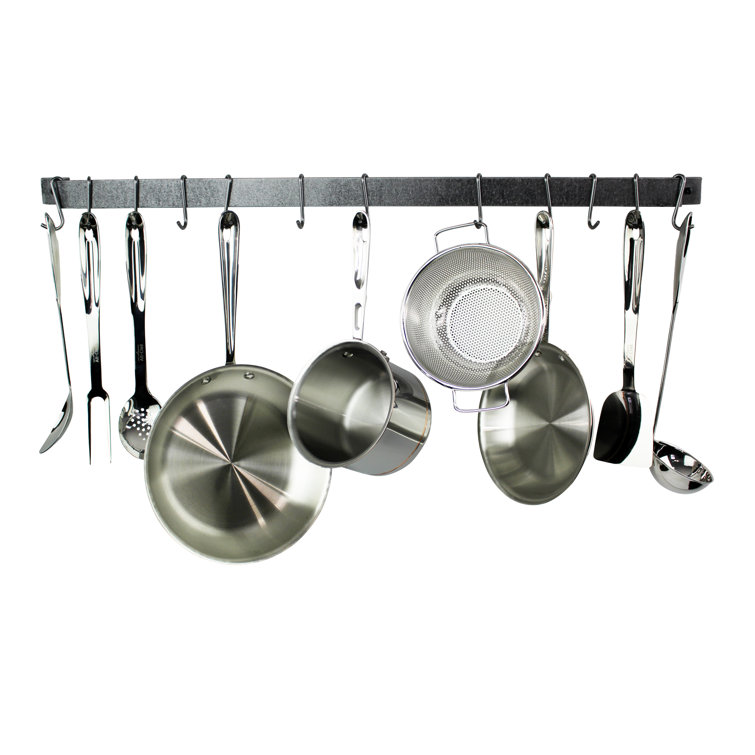 Handcrafted Hammered Steel 36" Wall Rack with 6 Hooks