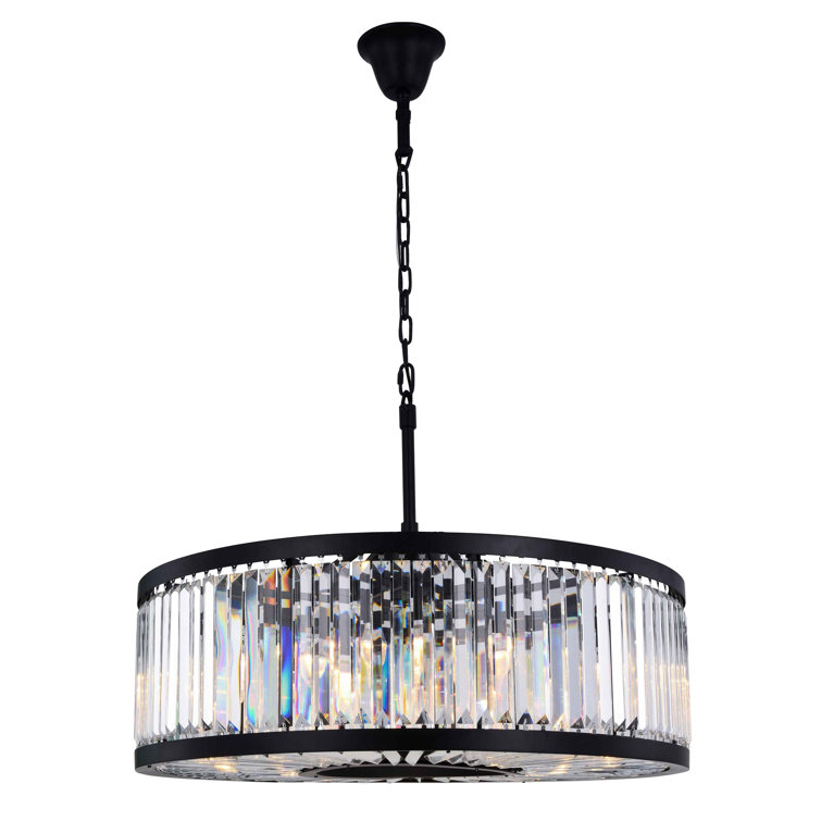 Matte Black 10-Light Chandelier with Clear Crystal Bars