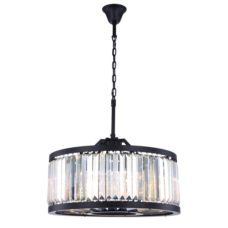 Matte Black 8-Light Chandelier with Clear Crystal Trim
