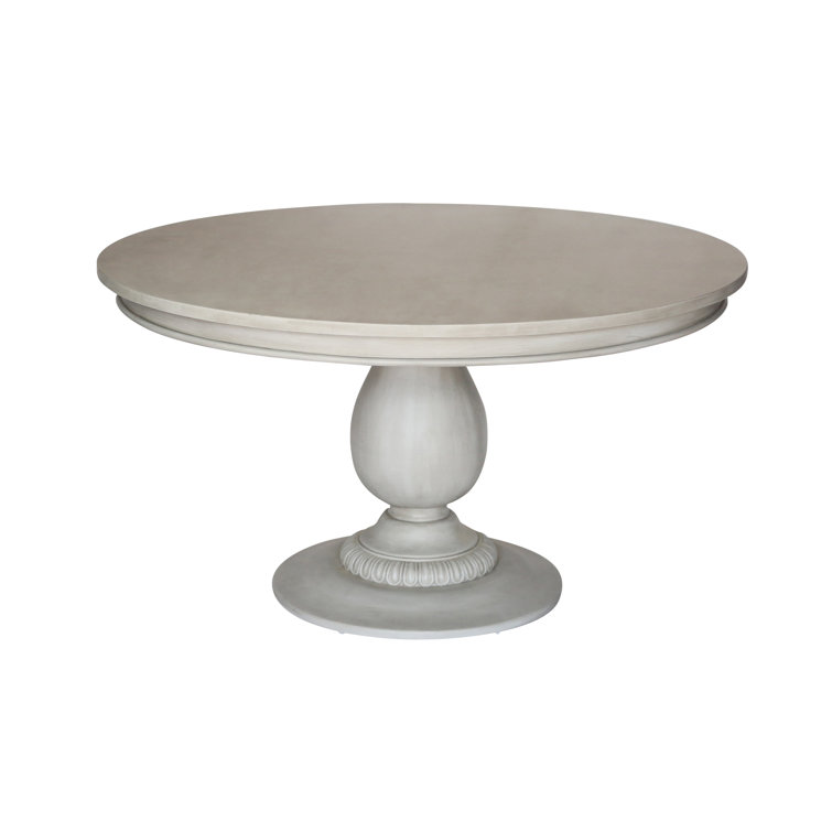 Aged French Gray Round Solid Wood Pedestal Dining Table