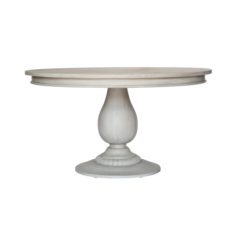 Aged French Gray Round Solid Wood Pedestal Dining Table