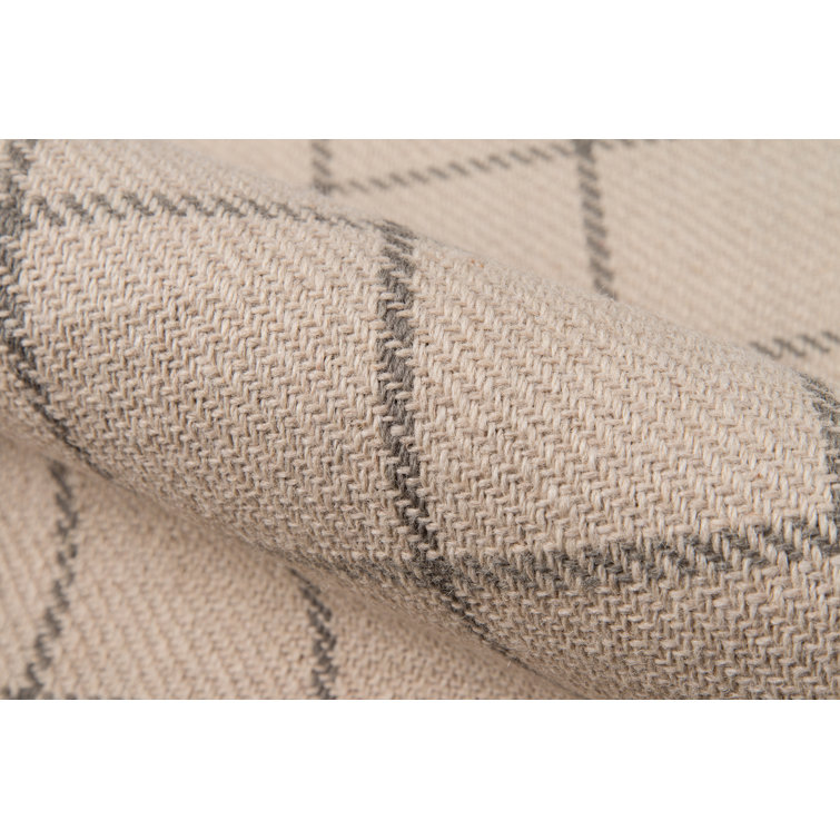 Ivory Handwoven Wool Plaid Runner Rug 2'3" x 8'