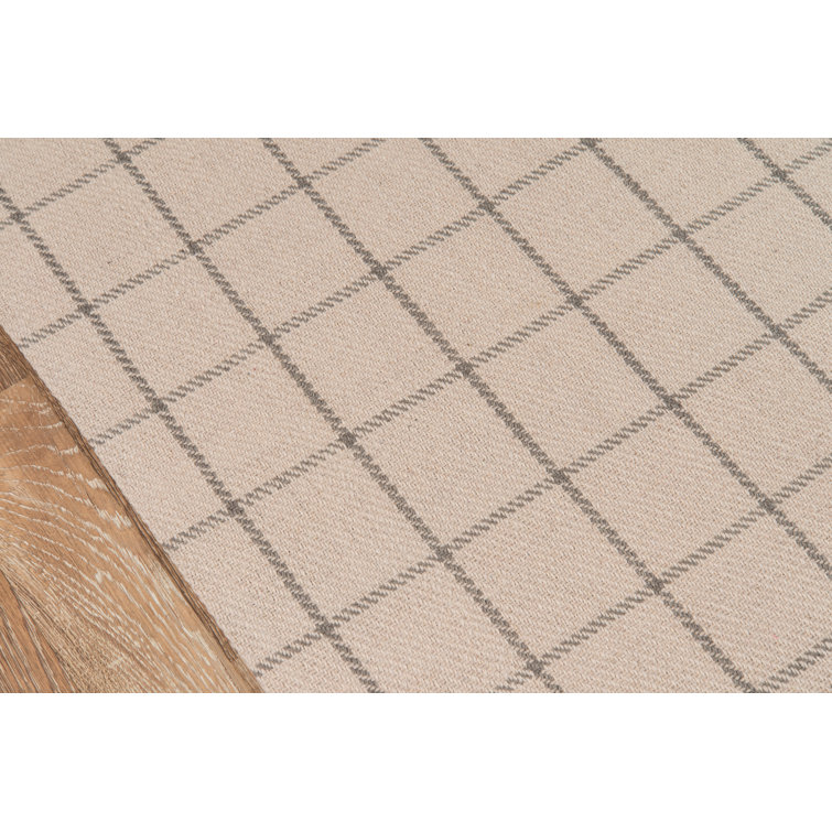 Ivory Handwoven Wool Plaid Runner Rug 2'3" x 8'