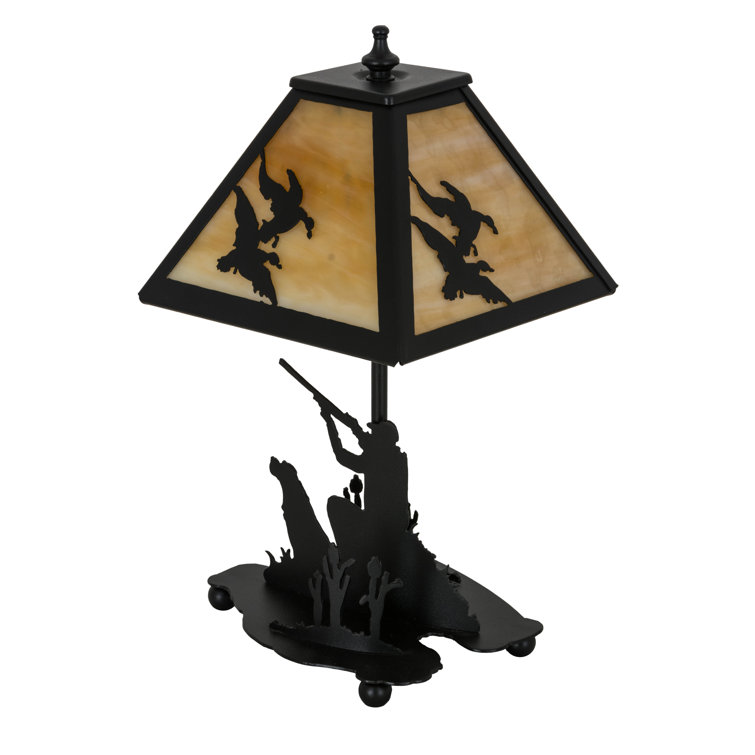 Adirondack Hunter & Dog Silhouette Black Table Lamp