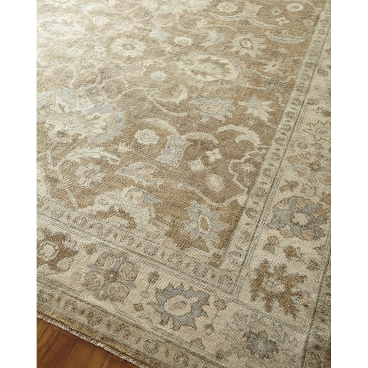Gray and Brown Hand-Knotted Wool Oriental Area Rug, 12' x 15'