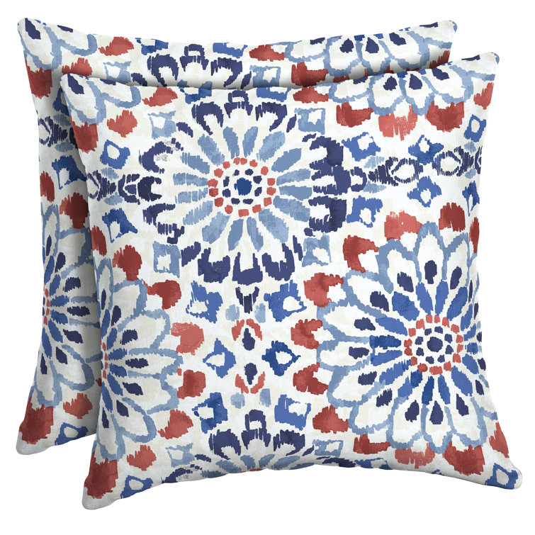 Red and Blue Ikat Outdoor Square Throw Pillow Set