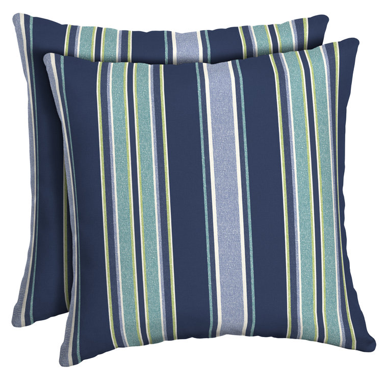Sapphire Aurora Striped Square Outdoor Throw Pillow Set