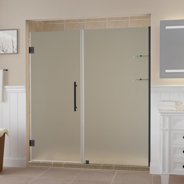 Belmore GS 72" x 72" Frosted Glass Frameless Hinged Shower Door in Oil Rubbed Bronze