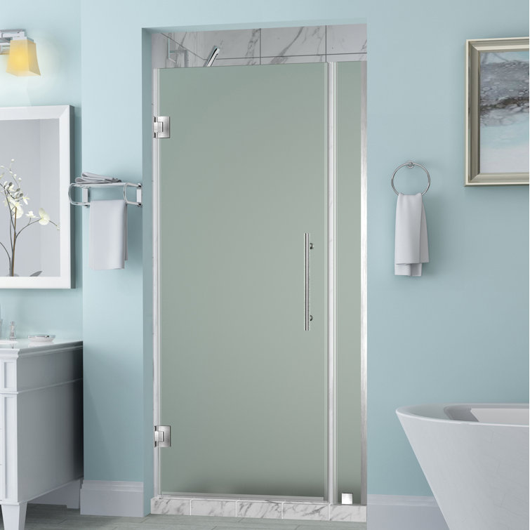 Belmore 72" x 51" Frosted Glass Frameless Hinged Shower Door in Stainless Steel