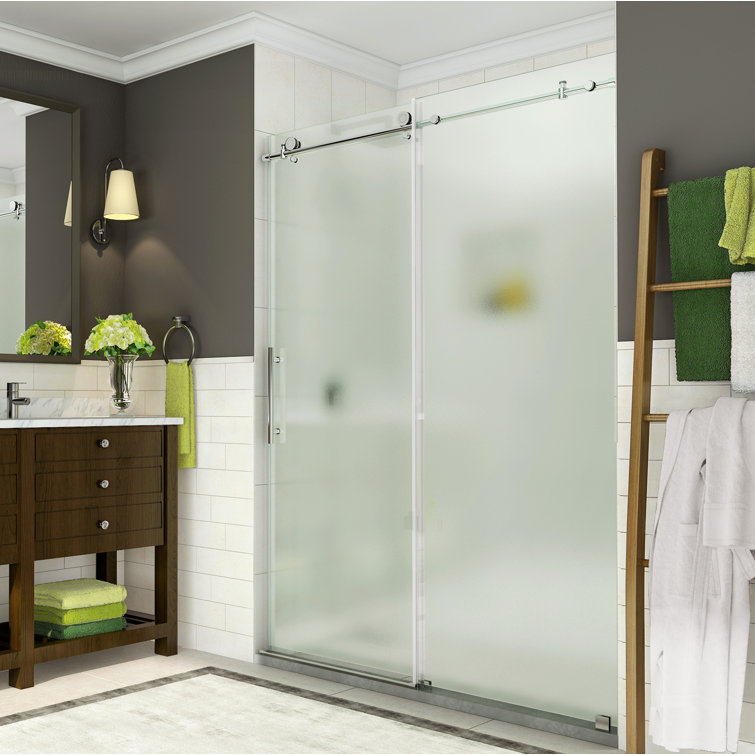 Coraline 76" x 48" Frameless Frosted Glass Sliding Shower Door in Chrome