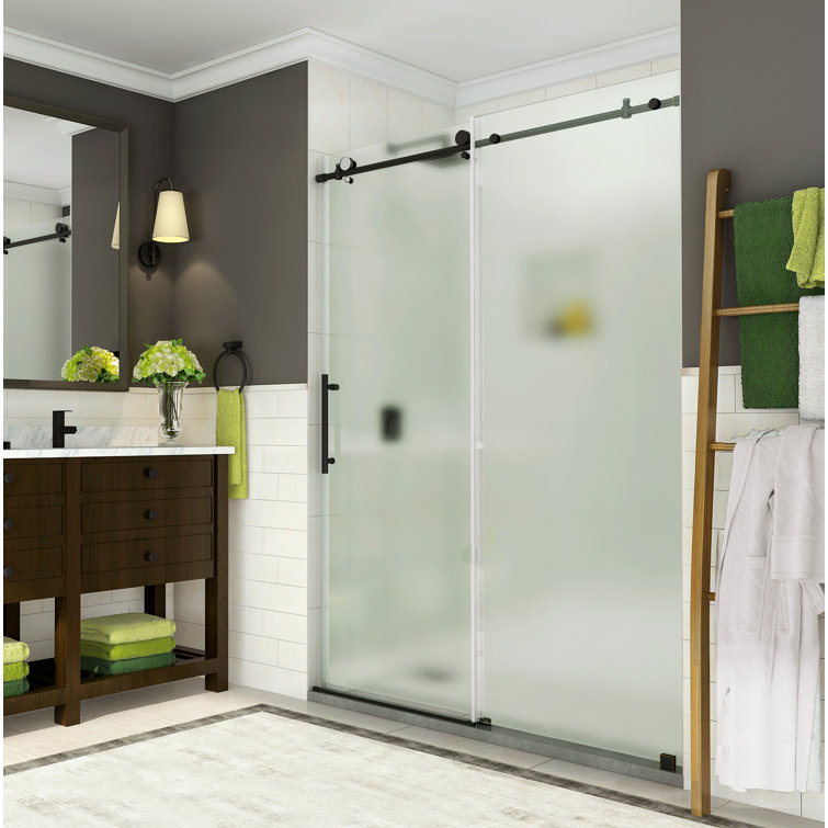 Coraline 48" x 76" Oil Rubbed Bronze Frameless Frosted Glass Sliding Shower Door