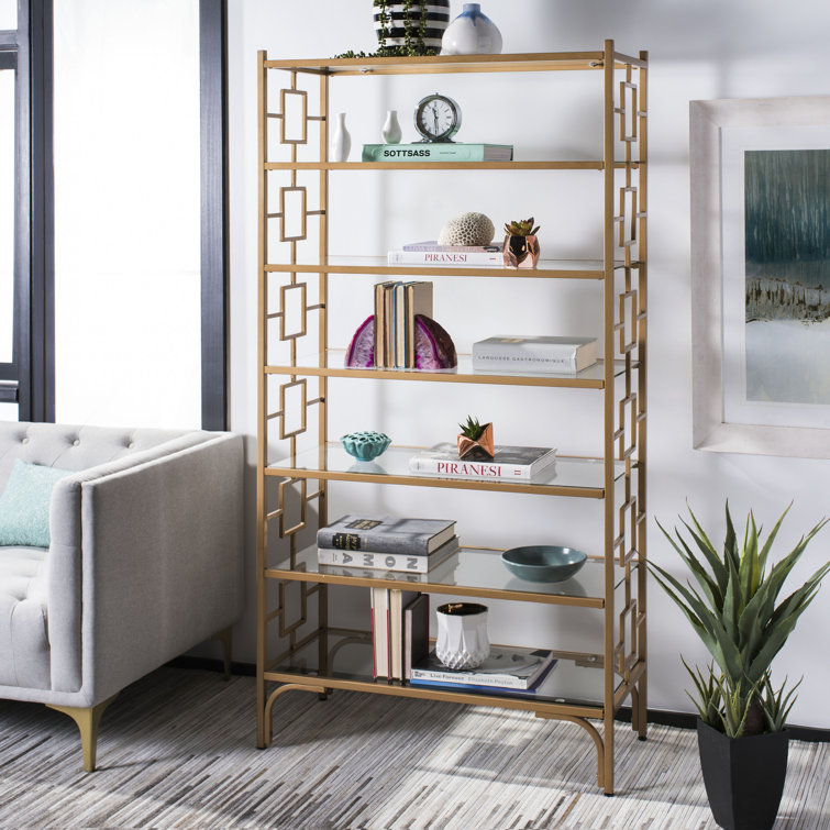 Brooklyn Gold Quatrefoil 7-Tier Glass Etagere Bookcase