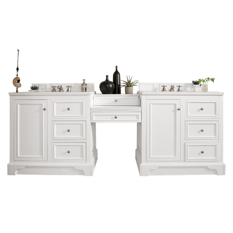 Bright White Solid Wood Double Vanity with Carrara Marble Top