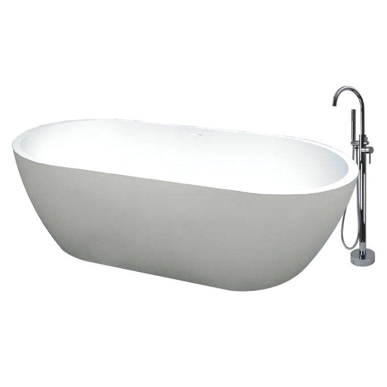 Sherwood 71'' White Solid Surface Freestanding Soaking Bathtub with Chrome Faucet
