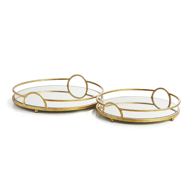 Hudson Round Gold Glass Decorative Trays Set