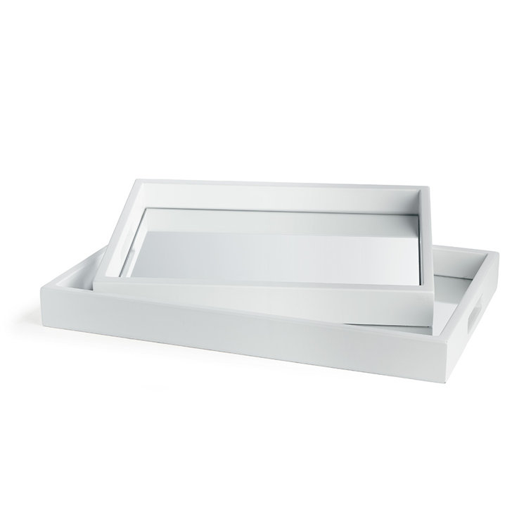 Malibu White Solid Wood Ottoman Accent Trays, Set of 2