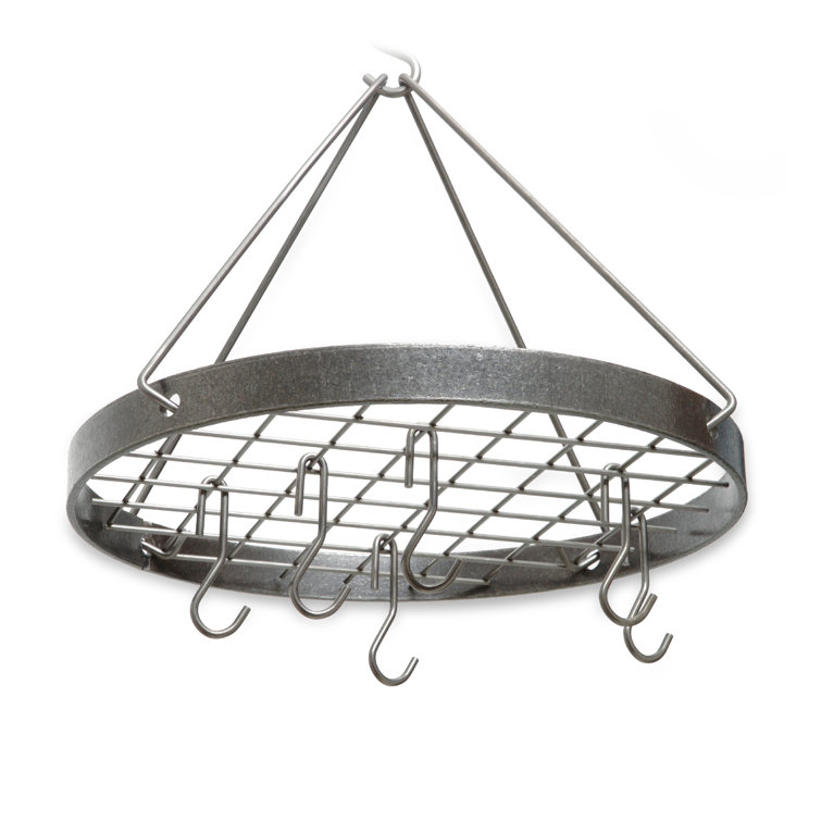 Hammered Steel Round Hanging Pot Rack with Hooks