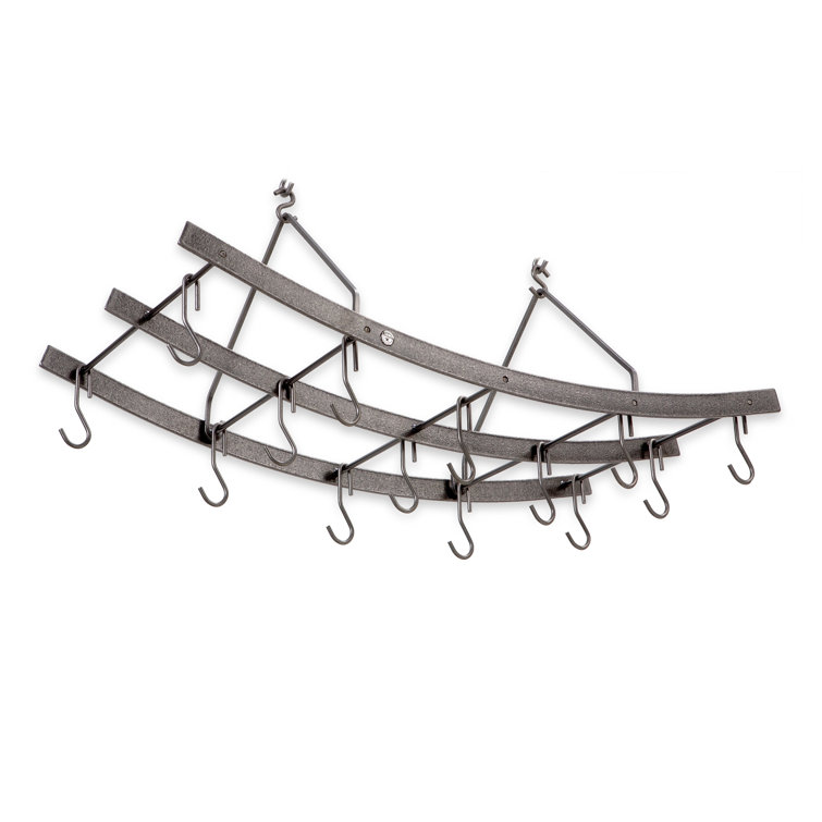 Reversible Hammered Steel Ceiling Pot Rack with Hooks