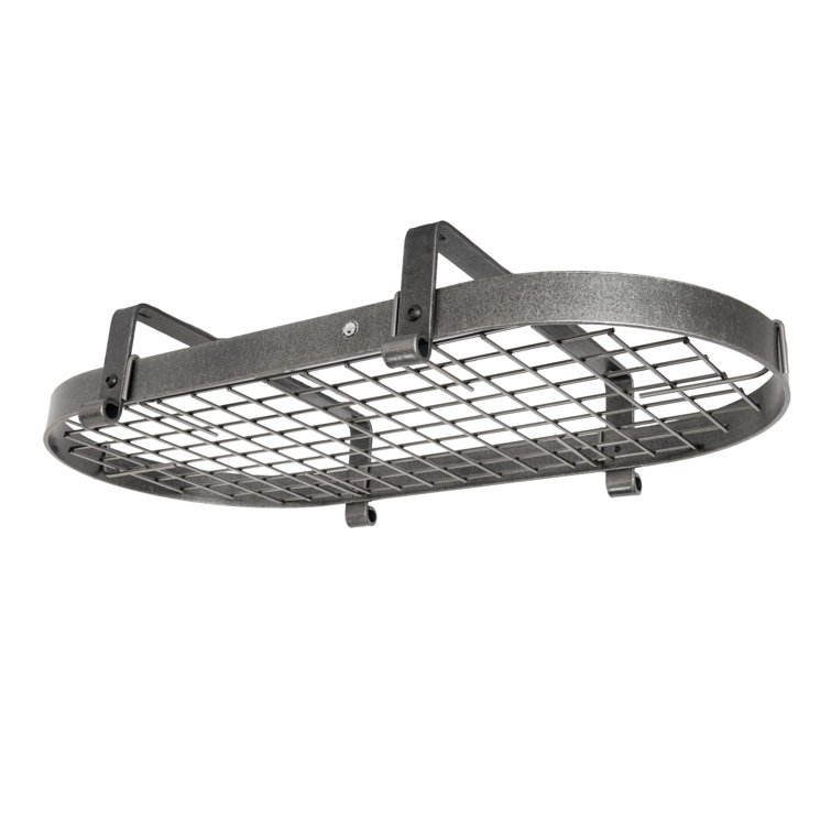 Hammered Steel Low-Ceiling Oval Pot Rack with Grid