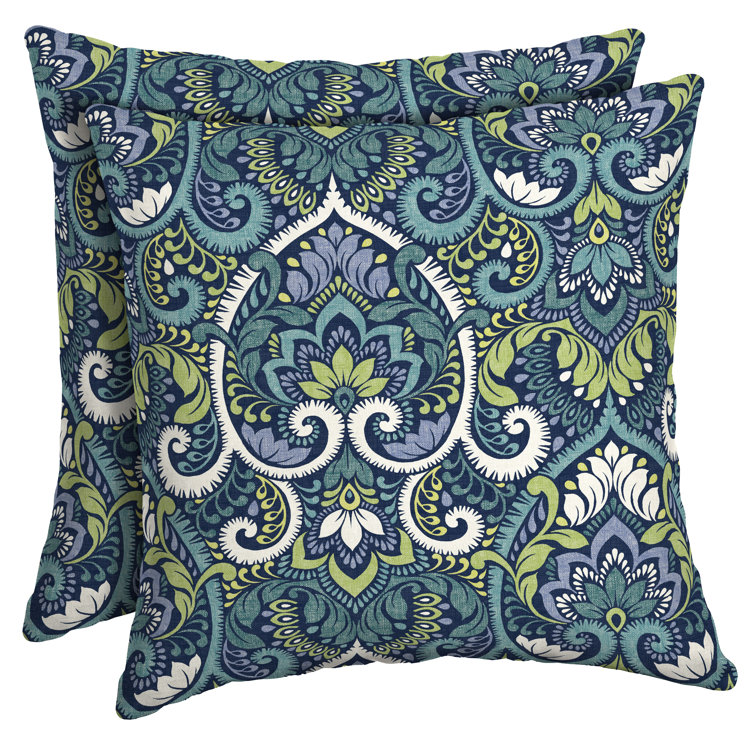 Sapphire Aurora Damask 16" Square Outdoor Throw Pillow Set