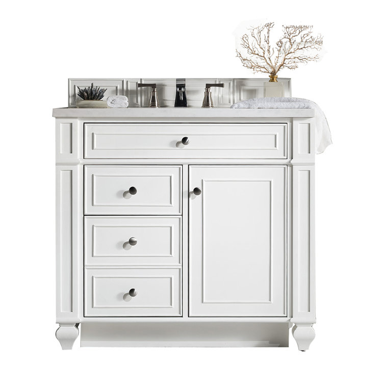 Bright White Plywood Single Vanity with Carrara Marble Top
