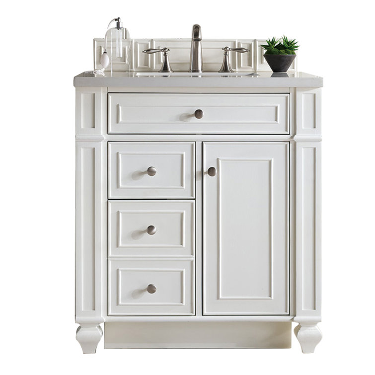 Bright White MDF Single Freestanding Bathroom Vanity with Backsplash