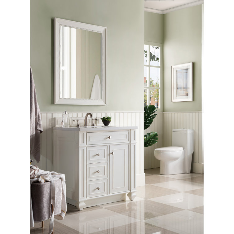 Bright White MDF Single Freestanding Bathroom Vanity with Backsplash
