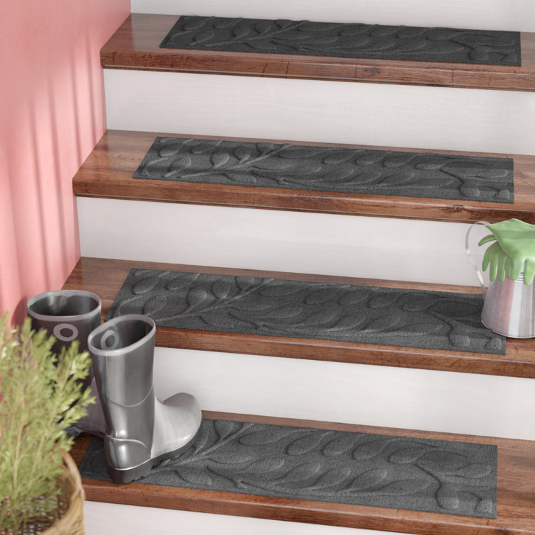 Charcoal Geometric Rubber Backed Indoor Outdoor Stair Treads