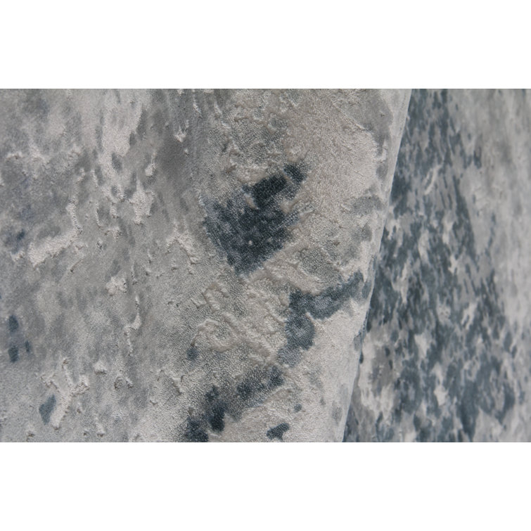 Ivory and Blue Handmade Abstract Viscose Area Rug